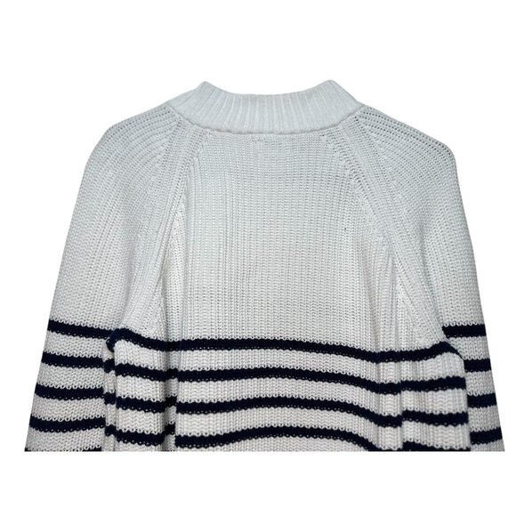 J.Crew Knit Sweater Women Medium White Blue Striped Nautical Fisherman Mock Neck - Picture 9 of 14